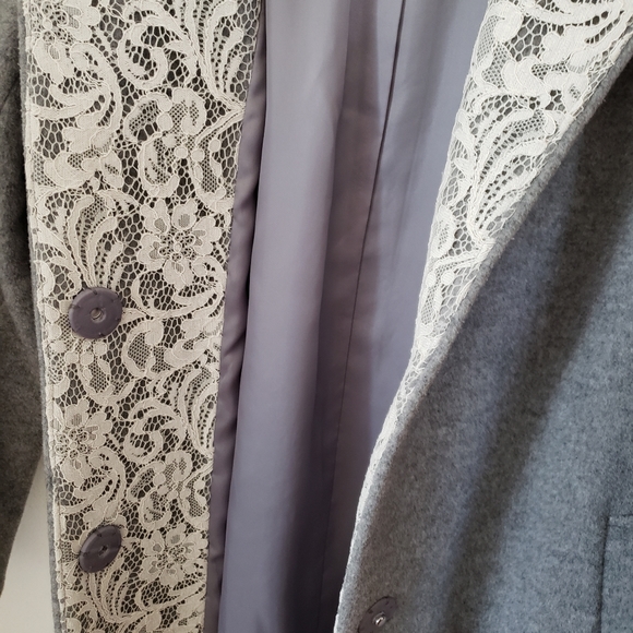 Perle Peche Grey Wool Blend Snap Button Coat - Picture 4 of 4